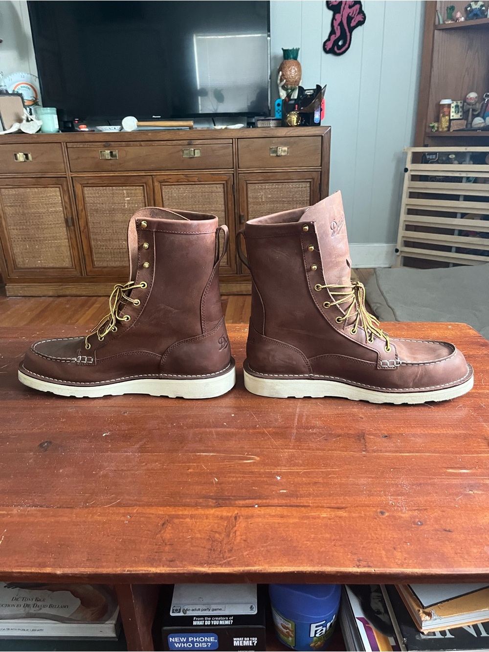 Danner Brown Leather Moc Toe Work Boots with White Sole - Picture 4 of 9